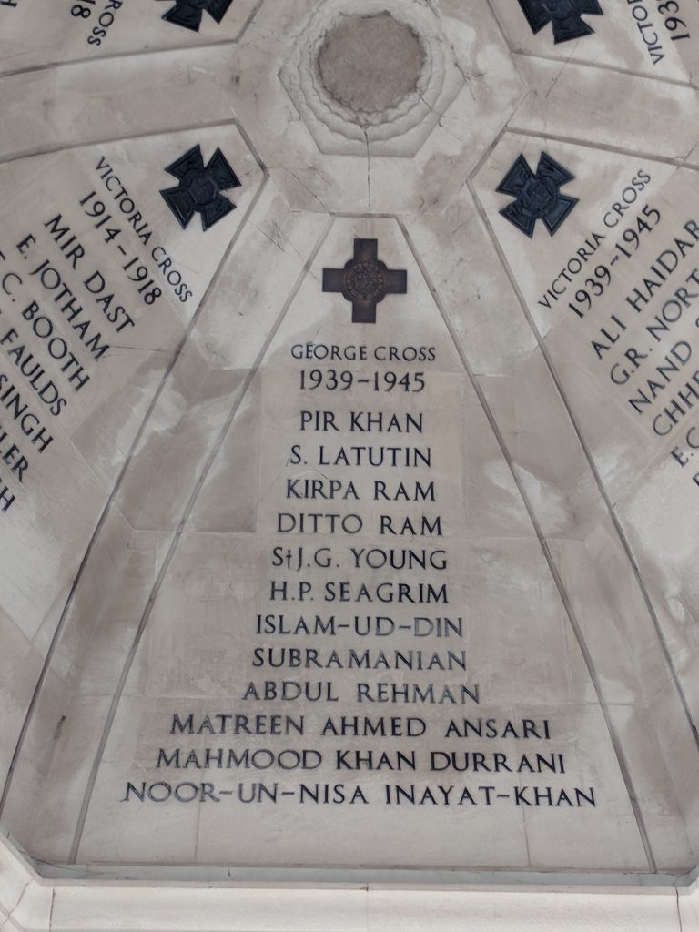 Inayat-Khan's name on the Memorial Gates at Green Park, London