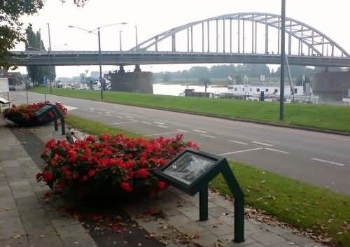 View of Arnhem Bridge from what is now the Groenewoud memorial