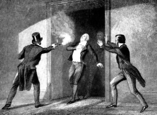 Spencer Perceval being shot by John Bellingham