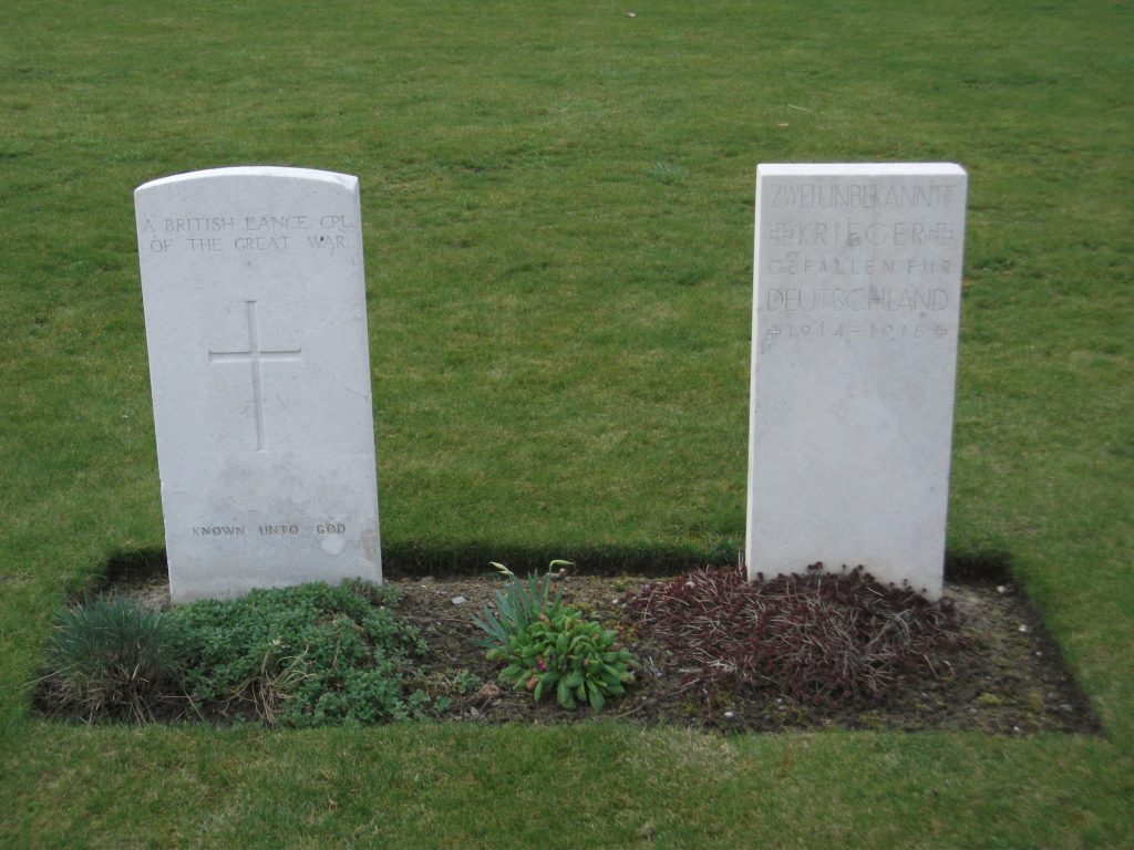 Both First World War unknown graves: British (on the left) and German (on the right)
