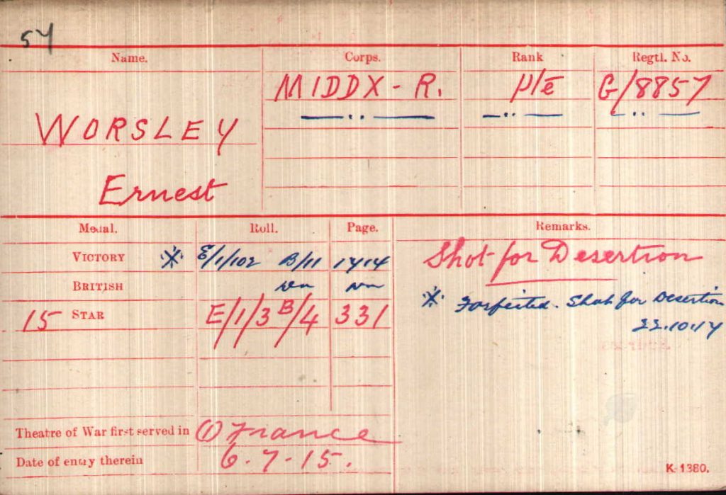 Medal Index Card for Ernest Worsley (The Western Front Association)